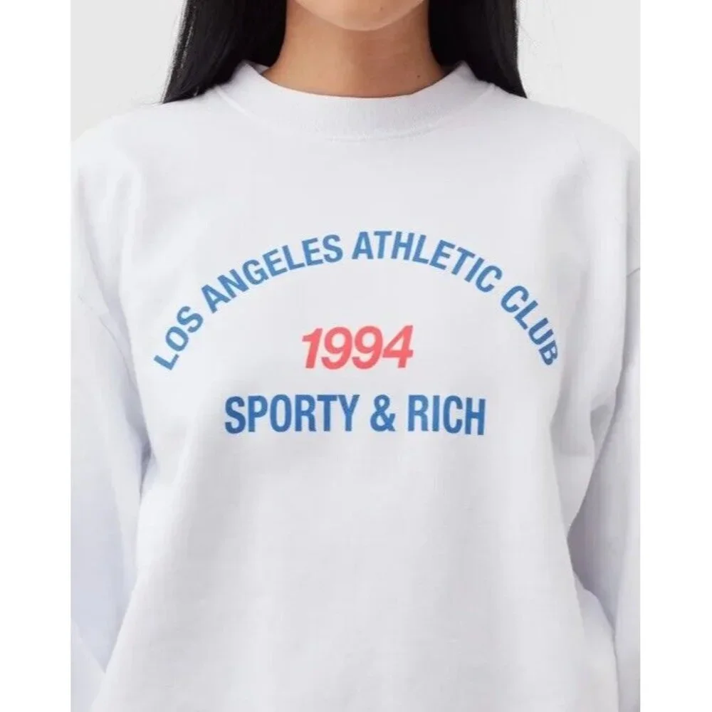 SPORTY & RICH La Athletic Club Crewneck Sweatshirt White Retro - Picture 2 of 8